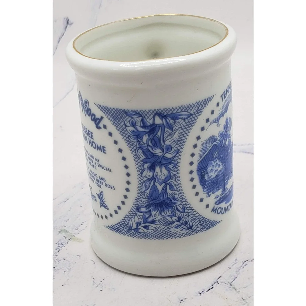 Tennessee Old Mountain Home Souvenir White & Blue Mini Mug Toothpick Holder